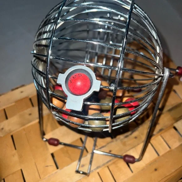 Pottery Barn Metal Bingo Cage with Wooden Handle - Picture 2 of 5